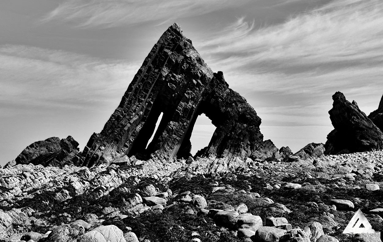 Black and White photo of Blackchurch Rock available as a print on canvas